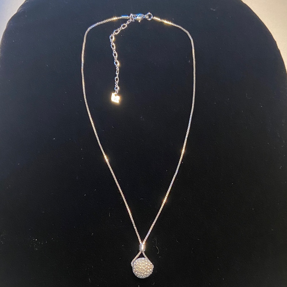Swarovski Swan Signed Crystal Pavé Ball Slider Necklace Silver Tone Adjustable